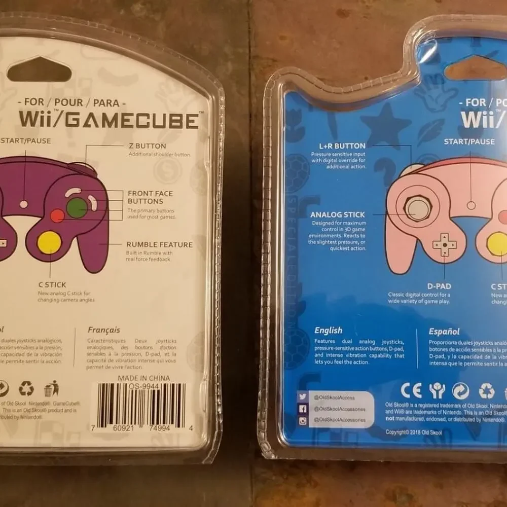 2 Gamecube Controllers - Purple & Pink (NEW) - Nintendo - Old Skool